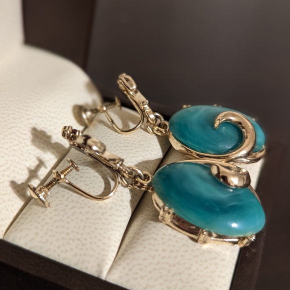 Vintage Teal Drop Earrings - Picture 2 of 2